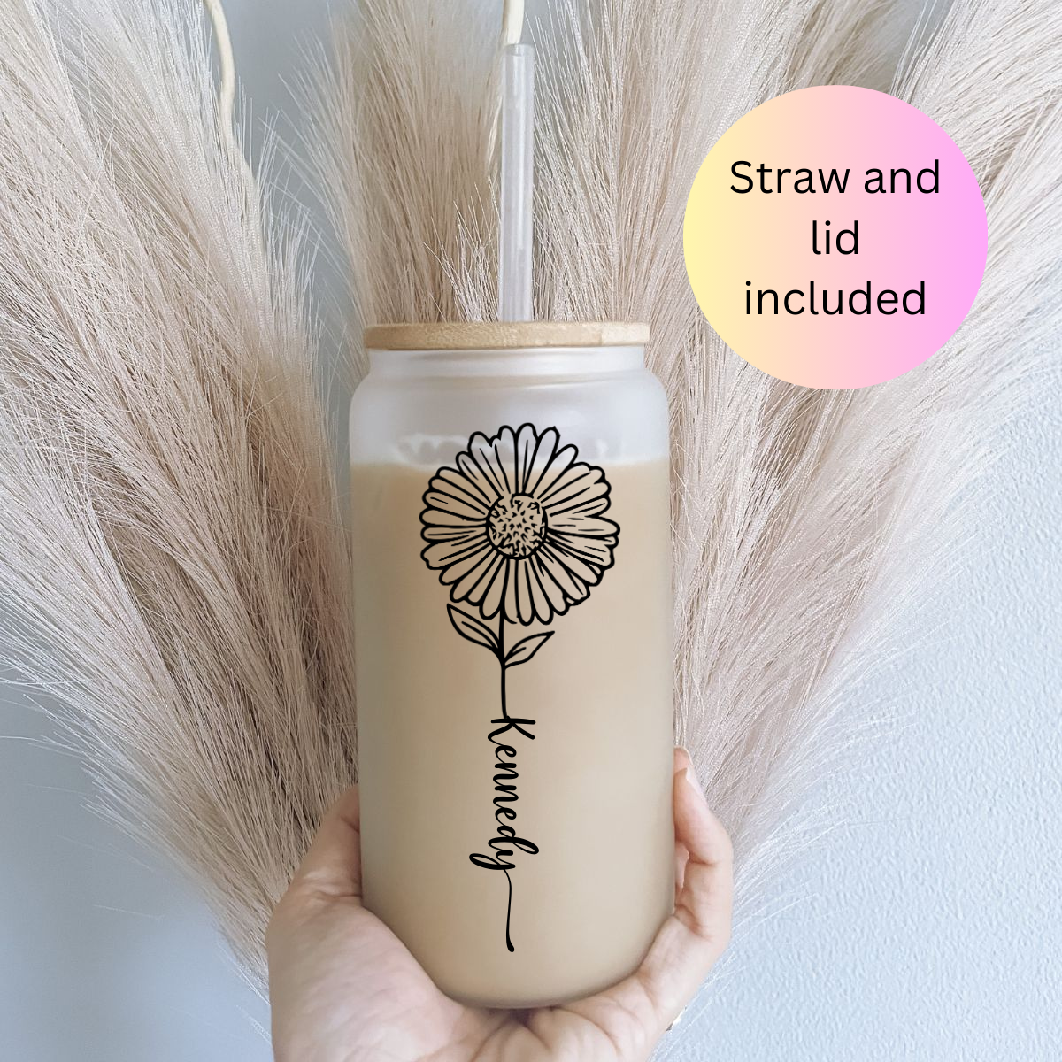 Personalized Glass Cup With Bamboo Lid & Straw 16 Oz Beer Can Glass Custom  Mason Jar Iced Coffee Mug Bridesmaid Gift Tumbler 