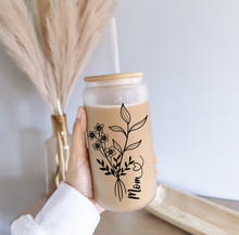 Load image into Gallery viewer, Wildflower Personalized Iced Coffee Cup, Floral Glass Can With Lid Straw, 16oz Glass Cup, Party Favor, Floral Can Glass, Mother Day Gifts
