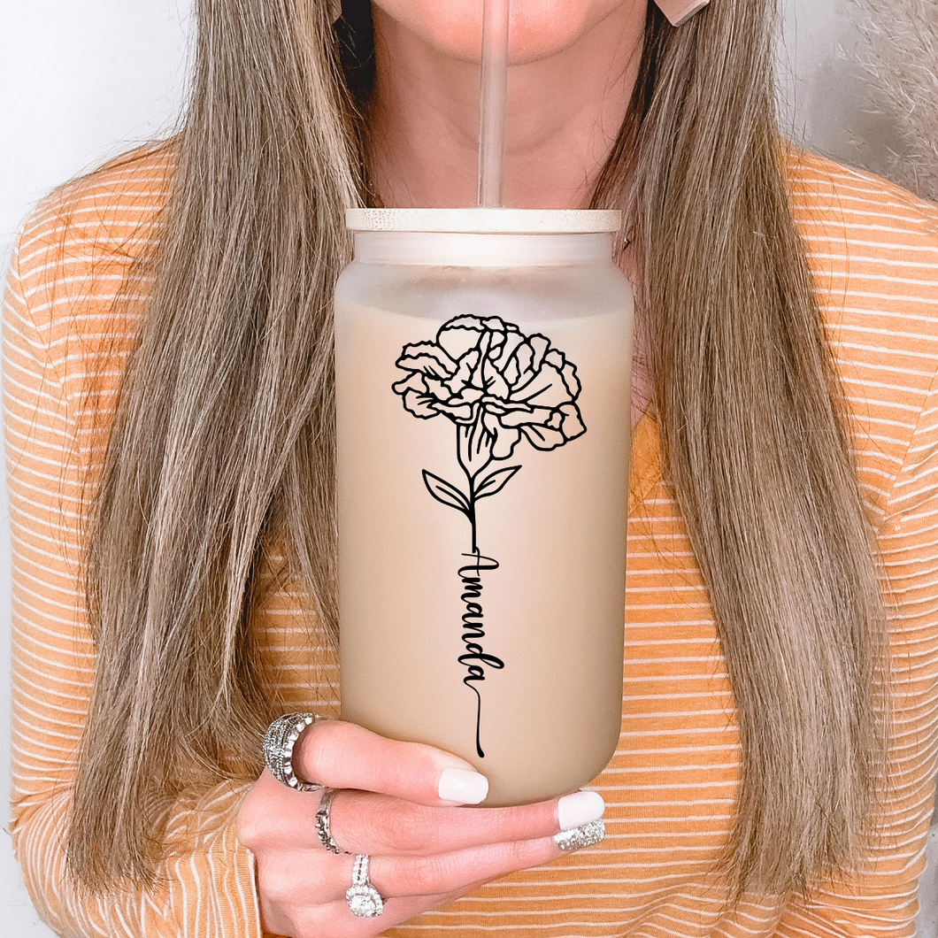 Personalized Birth Flower Coffee Cup With Name ,Personalized Birth Flower Tumbler, Bridesmaid Proposal, Gifts for Her, Party Favor.
