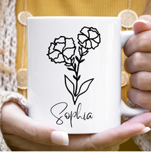 Load image into Gallery viewer, Birth Flower Mug Personalized, Birth Month Flower Coffee Mugs With Name, Custom Name With Birth Month Flower.
