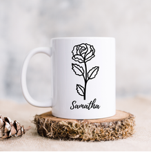 Load image into Gallery viewer, Birth Flower Mug Personalized, Birth Month Flower Coffee Mugs With Name, Custom Name With Birth Month Flower.
