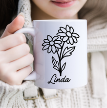 Load image into Gallery viewer, Birth Flower Mug Personalized, Birth Month Flower Coffee Mugs With Name, Custom Name With Birth Month Flower.
