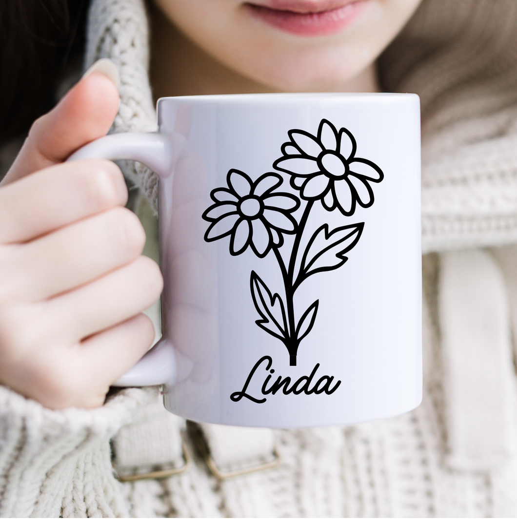 Birth Flower Mug Personalized, Birth Month Flower Coffee Mugs With Name, Custom Name With Birth Month Flower.